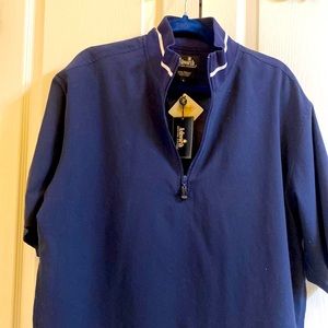 Ashworth weather systems short sleeve weather resistant navy shirt w drawstring.